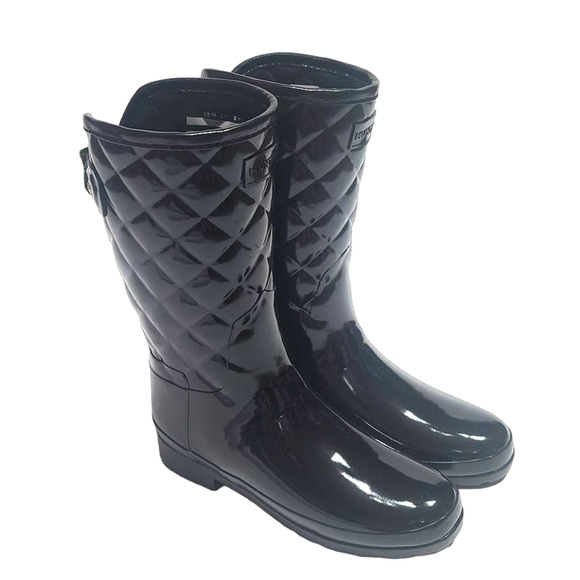 Hunter refined gloss quilt short black boots women's size 7 - Picture 2 of 15